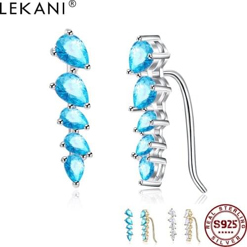 LEKANI Women Earrings 925 Sterling Silver Colorful Cubic Zirconia Stud Earring Female Fine Jewelry Birthday For Girlfriend
