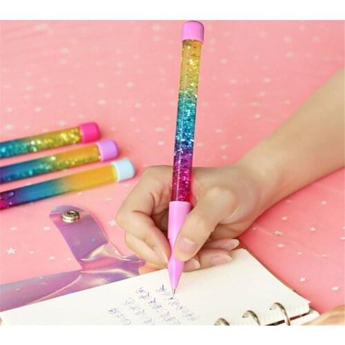 0.5mm Fairy Stick Ballpoint Pen Drift Sand Glitter Crystal Rainbow Ball Pen Blue Ink School Stationery Student Gift