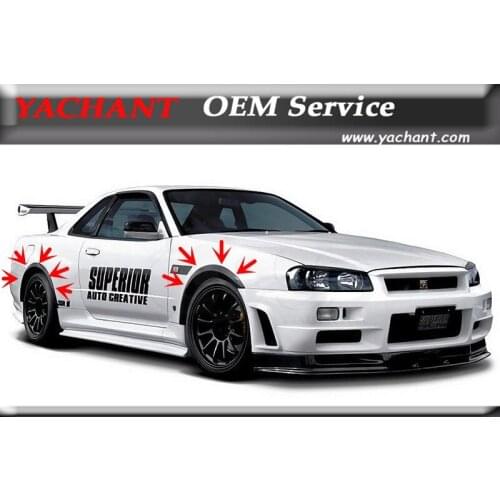 Car-Styling FRP Fiber Glass Front & Rear Fender Fit For 1999-2002 Skyline R34 GTR NI Style Front Rear Over Fender Flare