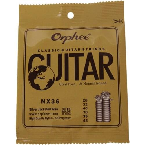 Orphee NX36 Nylon Classical Guitar Strings 6pcs Full Set Replacement (.028-.043) Nylon Core Silver Jacketed Wire Normal Tension