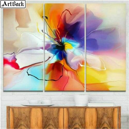 Triptych 5d diamond painting watercolor flowers full square diamond mosaic landscape 3d sticker living room decoration