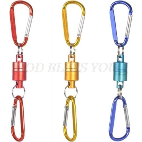 Outdoor Fly Fishing Hiking Magnetic Net Release Hanging Holder Magnet Buckle Lanyard Double Keychain Hook D-Ring Carabiners