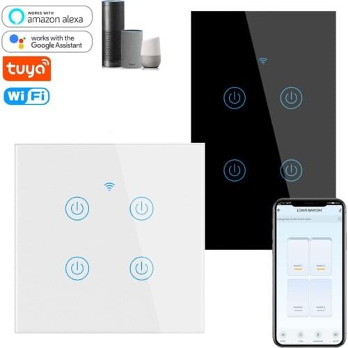 Tuya Wifi Smart Switch 1/2/3/4 Gang APP Touch Control Light Switches EU/UK/US Standard Glass Panel Work With Alexa Google Home