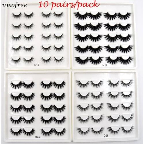 Visofree 10 Pairs Bulk Eyelashes 5D Lashes 100% Cruetly Free Mink Eyelashes Soft Fluffy False Eyelashes Makeup Long Faux Cils