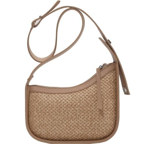 Aaby New Arrival Crossbody Bag For Women Fashion Straw Saddle Bag Zipper PU Long Strap Summer Beach Hot Selling