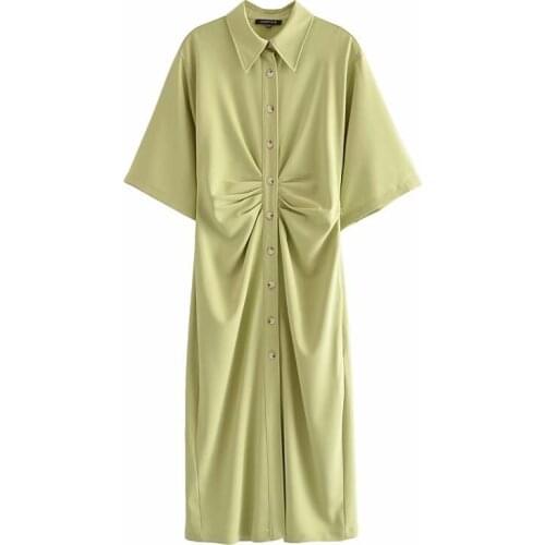 Summer Dress Womens Clothing 2021 Robe Femme Button-up Draped Shirt Dresses Short Sleeve Y2K Dress For Woman Vestido De Mujer
