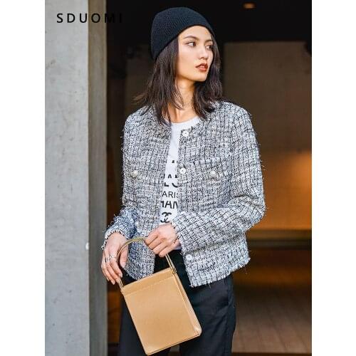 Spring new womens dress celebrity temperament top small fragrance slim fit Plaid tweed jacket