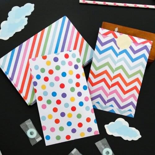 12sets Colorful Dots Paper Bag Striped Gift Bag Open Top Zigzag Candy Popcorn Treat Bag Birthday Party Gift Wrapping Favor Bags