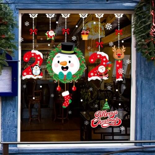 2021 Christmas wall sticker home decor Shop window decoration hanging rattle bell snowflake Reindeer Santa Claus papel de parede