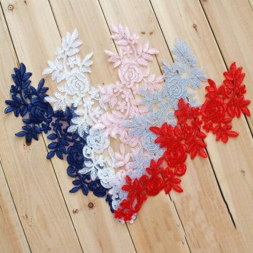 4Pcs Colors Wedding Dress Floral Embroidery Sewing Patches Lace Applique Flower Trims DIY Craft 37X11CM