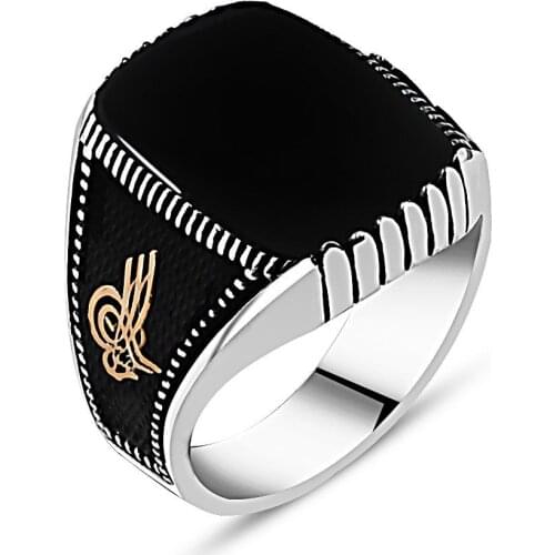 925 sterling Silver Tuğralı Onyx Gemstone Ring