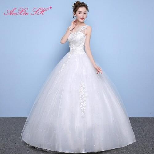 AXJFU princess flower lace white wedding dress party vintage v neck illusion sleeveless ball gown bride wedding dress