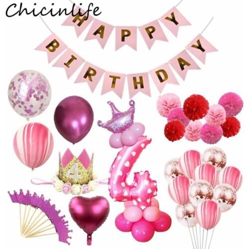 Chicinlife Boy Girl 4th Birhday Party Decor Headband Crown Hat Cupcake Toppers Paper Straw Foil Balloon Birthday Party Suppllies
