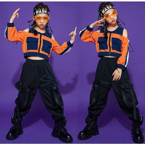 Kids Cool Hip Hop Clothing Crop Tops Sweatshirt Streetwear Tactical Cargo Pants For Girls Concert Jazz Dance Costume Clothes