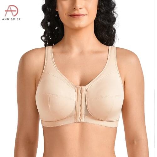 Womens Wirefree Full Figure Cotton Posture Bra Front Closure Back Support Plus Size