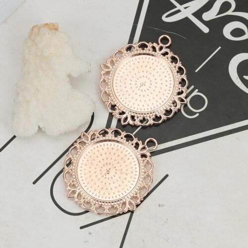 DoreenBeads Fashion Zinc Based Alloy Cabochon Settings Pendants Round Rose Gold (Fits 25mm Dia. Double Sided) 43mm x 40mm, 5 PCs