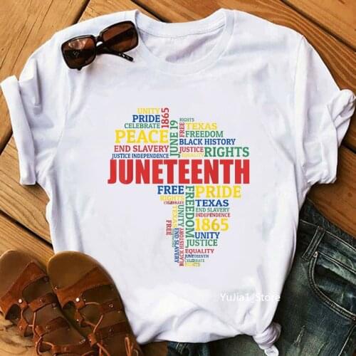 Rainbow Juneteenth 1865 Map Of Africa Print T-Shirt WomenS Clothing Funny Black Girl Magic Tee Shirt Femme Harajuku Shirt Tops