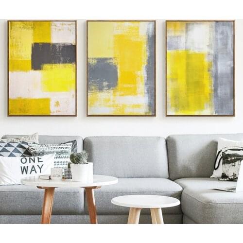 Modern Abstract Art Paint Yellow Gray And White Canvas Painting Print Poster Picture Home Bedroom Wall Art Decoration Customized