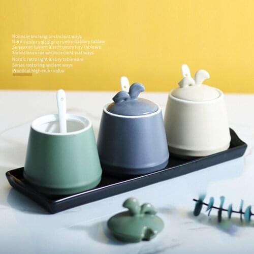 Ceramic Seasoning Can Household Kitchen Three Piece Seasoning Box Salt Can Sugar Can Seasoning Box Combination Set