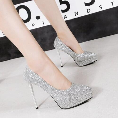Dress Shoes Womens Bride High Heels Big Size Glitter Black High Heels Bigtree Dress Shoes Womens High Heels Sexy Shoes Tacones
