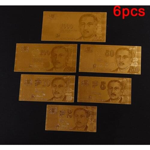 6Pcs/lot Singapore Fake Gold Foil Banknote Collection Decoration Gifts Souvenirs