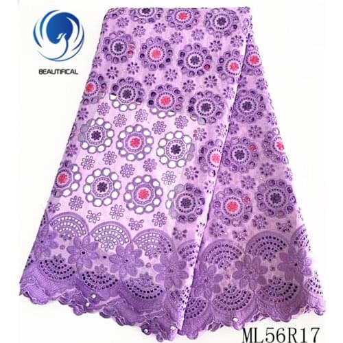 BEAUTIFICAL Cotton african lace fabrics Fashion purple nigerian voile lace fabric for dress 5yards punch cotton lace ML56R17