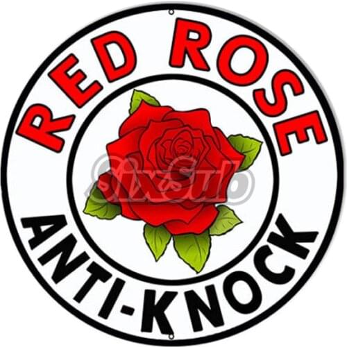 Round Red Rose Gas And Motor Oil Sign Garage Shop Art retro car moto stickers decals# 027009