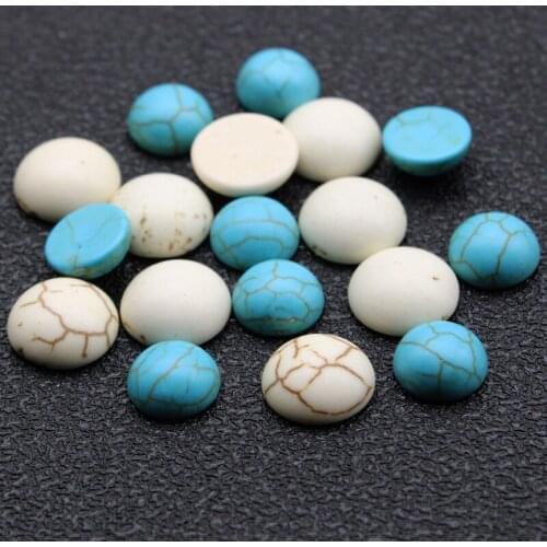 Round Flatback Cabochons Beads Natural White Blue Turquoise Stone Loose Beads Cabochons Stone for DIY Jewelry Making Earring
