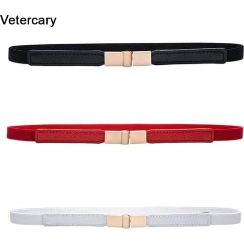 Small Stretch Waistbands Women Gold Buckle Stretch Belt Thin red PU leather Elastic Waist Band dress cummerbund cute woman party