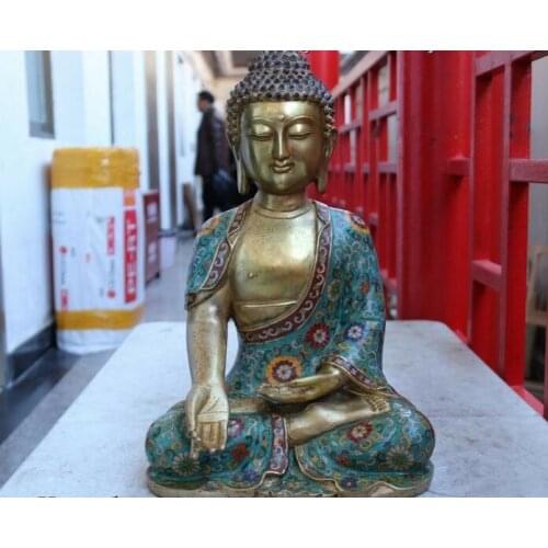 China Temple Copper Bronze Cloisonne Amitabha Tathagata Sakyamuni Buddha Statue