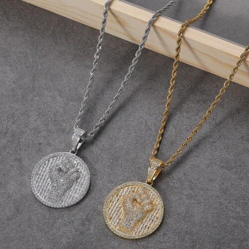 Fashion Round Shape Prong Setting Bling Bling Zircon Necklace Brass CZ Pendants Men Hip Hop Jewelry CN376