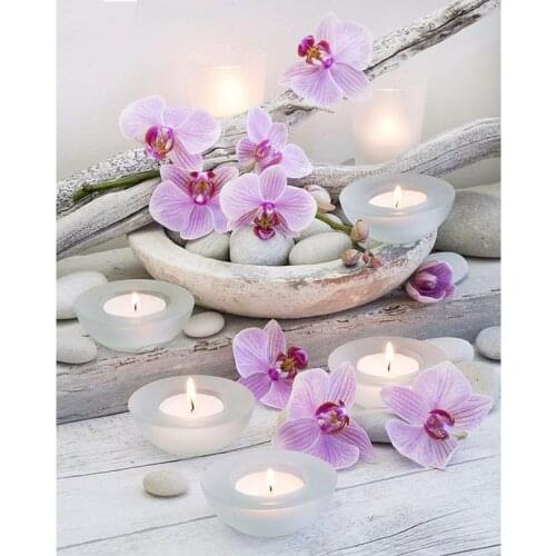 Orchid ,stone & candle DIY Diamond Mosaic Diamond Painting Cross Stitch Kits Diamond Embroidery Patterns Rhinestones Arts DW181