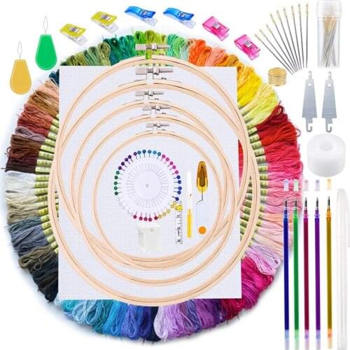 LMDZ Embroidery Kit Embroidery Starter Kit with Embroidery Floss Embroidery Hoops Sewing Pins Cross Stitch Tool for Embroidery