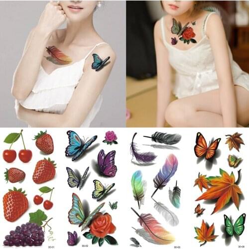 NEW 2021 3D Butterfly Feather Tattoo Sticker For Sexy girl Body Art Fake Tatoo Waterproof Temporary Tattoo Small Pattern