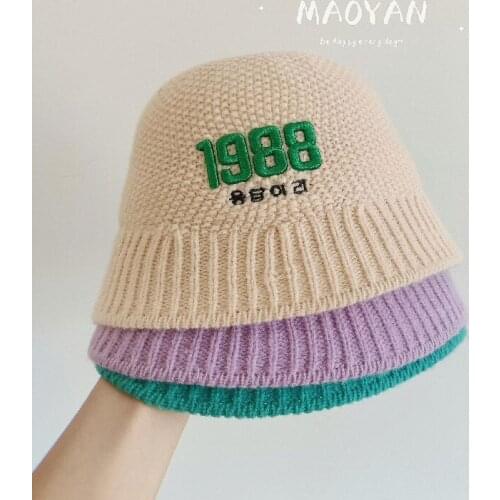 2021 Autumn and Winter New Childrens Three-Dimensional Embroidered Fisherman Hat Boys and Girls Baby Concave Styling Hat