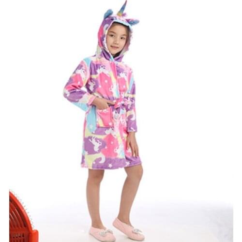 New Arrival Children Hooded Cartoon Unicorn Bathrobe for Girls Boys Sleepwear Pijamas Bath robe Beach Towels
