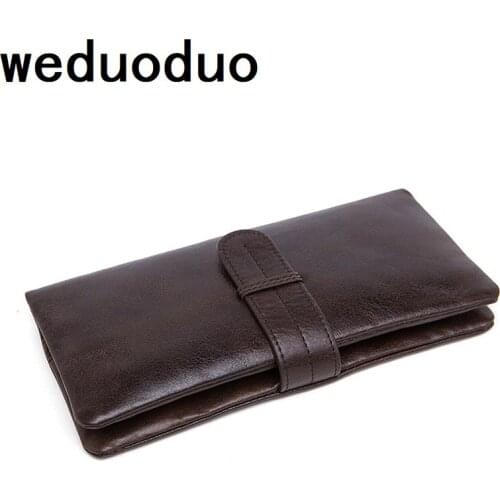 Weduoduo New Wallet Luxury 100% Top Genuine Cowhide Leather Men Long Wallet Coin Purse Vintage Designer Male Carteira Wallets
