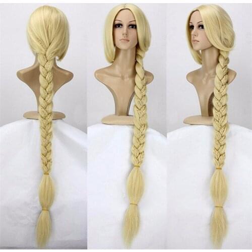 Tangled Princess Wig Straight Blonde 120cm 47" Super Long Braided Cosplay Wig Rapunzel Synthetic Hair Anime Wigs + Wig Cap