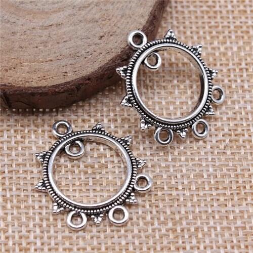 WYSIWYG 10pcs 22x26mm Porous Earring Connector Charms For Jewelry Making Antique Silver Color Accessories