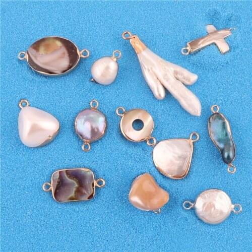 2x Mixed Oblate Gold Rim Freshwater Pearl Shell Beads for Jewelry Making Natural Charms Connector Pendant DIY Necklace Bracelet