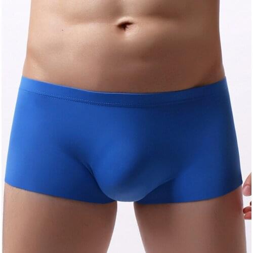 Sexy Men Underwear Boxer Shorts Ice Silk Seamless Panties Man Solid Middle Waist Pouch Underpants Cueca calzoncillos S-XL
