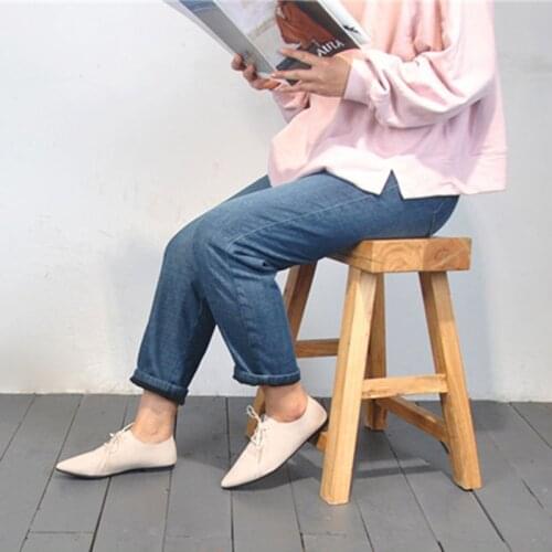 Women Pointed Toe Shoes Genuine Leather Lace-Up Womens Flats Shoes Spring Autumn Pregnant Women Ladies Loafers Shoes