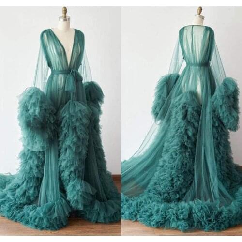 Green Bridal Bathrobes Tiered Ruffles Pajamas Evening Party Nightgowns Custom Made Womens Sleepwears Maternity Dress