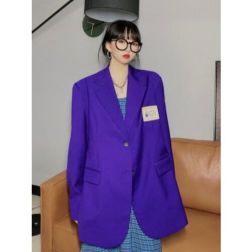 Advanced purple shoulder pad silhouette suit coat for women 2020 loose British design sense fried street small coats top