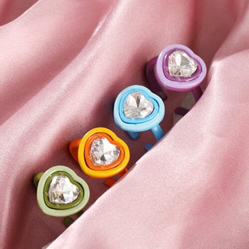 IF ME New Ins Aesthetic Colorful 3 Layers Love Heart Crystal Metal Rings for Women Girls Trendy Party Jewelry Female Accessory
