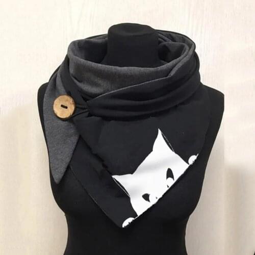 Winter Scarf For Women Cute Cartoon Cat Printing Scarf Fashion Retro Multi-purpose Shawl Button Scarf Warm Scarves Shawls Mujer