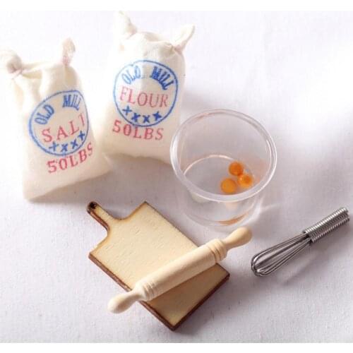 1/6 1/12 Dollhouse Mini Flour Salt Sack Mold Eggbeater Roller Model Toy Decor Decorative Ornaments For Mini Kitchen Scences