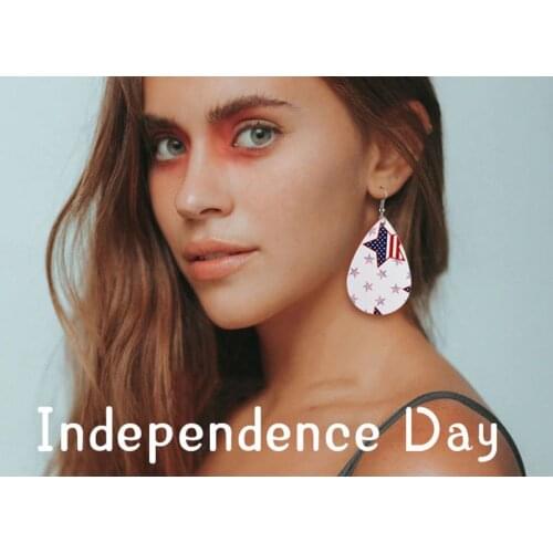 1Pair Mixed-color Geometric Water Drop Shape American National Flag Stripe Leather Drop Earring Charm Jewelry Gift For Women