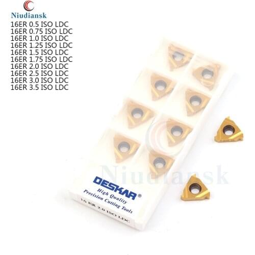 10PCS 16ER 0.5ISO 0.75 ISO 1.0 ISO 1.25 ISO 1.5 ISO 1.75ISO 2.0 ISO 2.5 ISO 3.0 ISO 3.5 ISO LDC carbide insert CNC thread insert