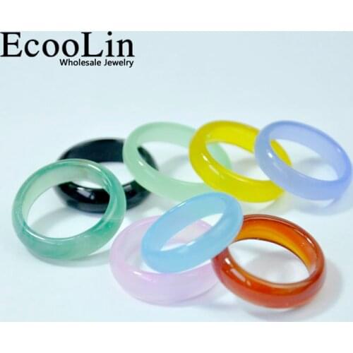 10Pcs EcooLin Jewelry Multicolor Carnelian Agatee Women Girls Rings Lots Mixed Colors Bulk Packs LR4020